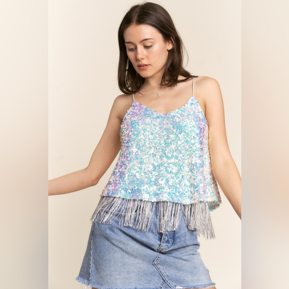 J.NNA Sequin Tassel Hem Flowy Cami
